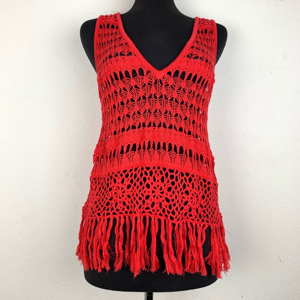 NEW Fulltilt Coral Loose Knit Top Fringe Hem L